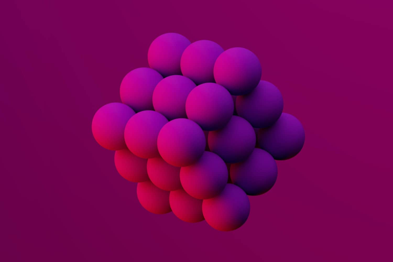 Violet and pink 3D sphere cluster illustration for NeKuDos Teknoloji, highlighting innovative digital technology concepts.